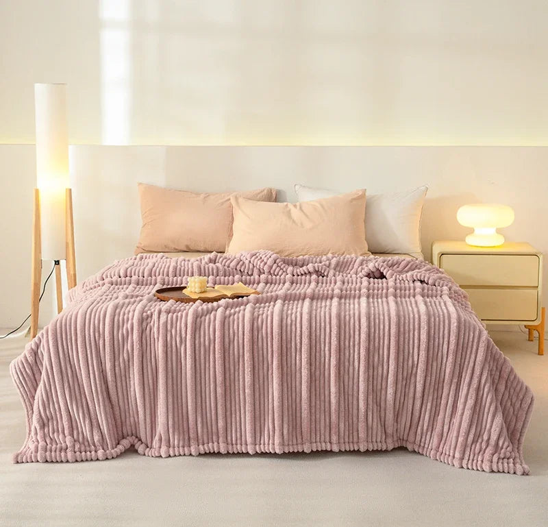 Ribbed Flannel Fleece Throw Blanket – Super Soft All Season