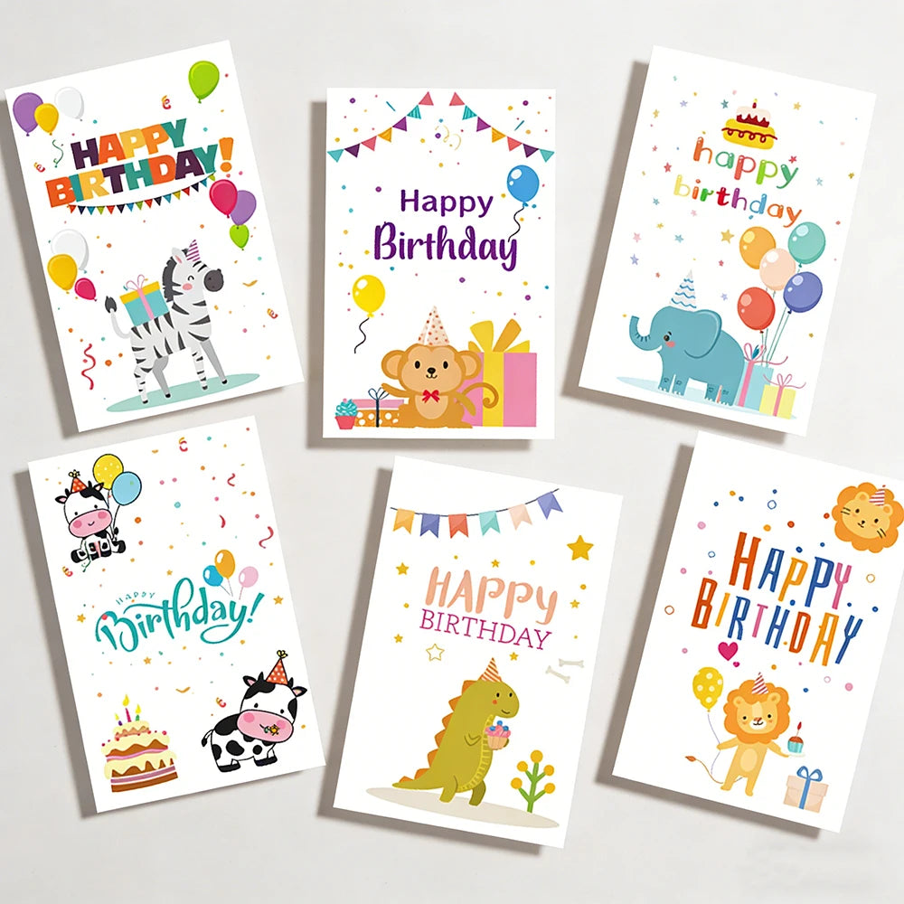 6 cards+6 Envelopes Birthday Greeting Cards English Blessings Small