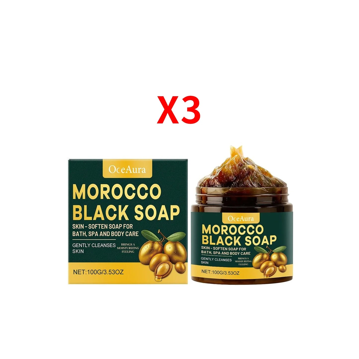 OceAura Moroccan Black Soap – Exfoliating Body Bar 100g