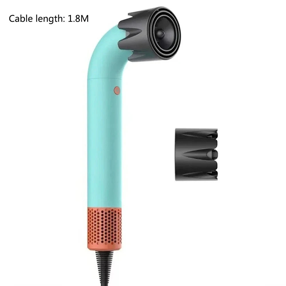 New High Speed Negative Ion Bent pipe shape Hair Dryer with Bend Tube Nozzle Quick Drying for Household Travel Peaceful Pleasures Health and Wellness green 1Nozzles 1.8M US