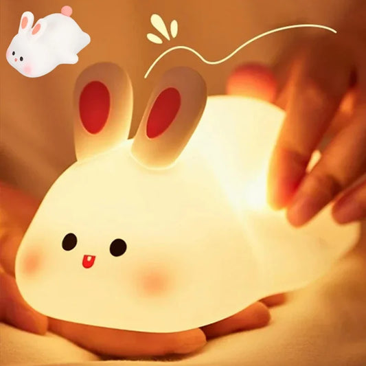 Big Face Rabbit Silicone Lamp New Cute Cartoon Papa Rabbit Silicone Night Light USB Charging Ambient Light LED Timer Desk Lamp Peaceful Pleasures Health and Wellness Rabbit Night Lamp