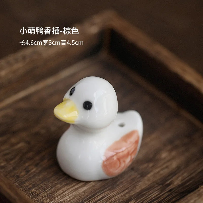1PCS Cute Incense Burne Mini Lovely Duck Ceramic Decorative Incense Burner Stick Holder Home Decor Gifts-Without Incense Peaceful Pleasures Health and Wellness brown