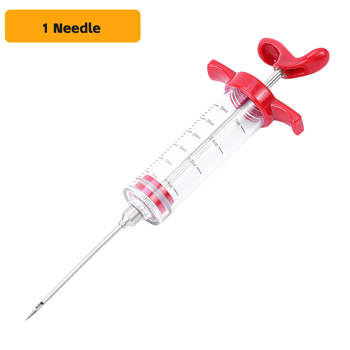 Turkey Injector Syringe - 3 Marinade Injector Needles, 1oz Meat Injector Syringe with Cleaning Brush, Easy to Use & Clean Peaceful Pleasures Health and Wellness 1 Needle Red