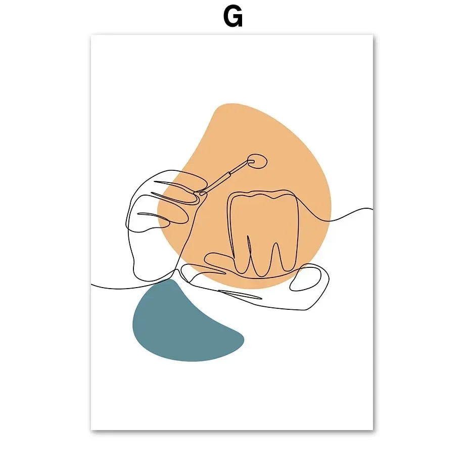 Dental Clinic Canvas Wall Art | Abstract Tooth Line Print