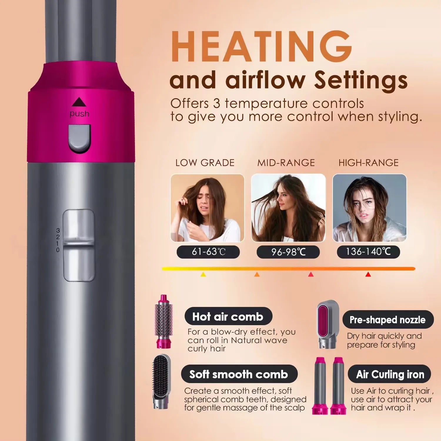 5 in 1 Hair Dryer Multi Hair Styler Curling Iron Hair Straightener With Hair Brush Hairdryer For Hair Dryer Hair Multi Styler Peaceful Pleasures Health and Wellness
