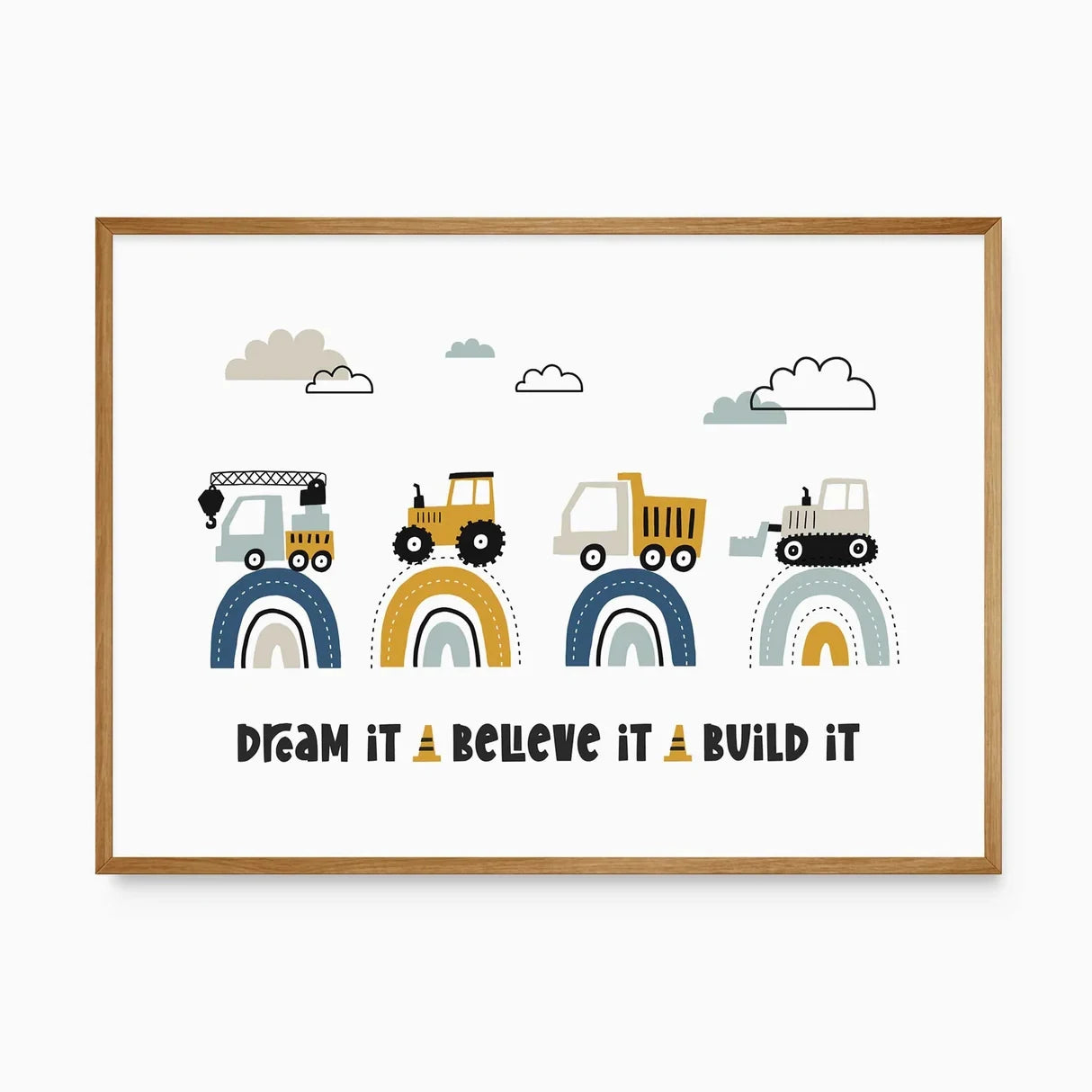 Cartoon Construction Quote Canvas Wall Art | Kids Room Décor