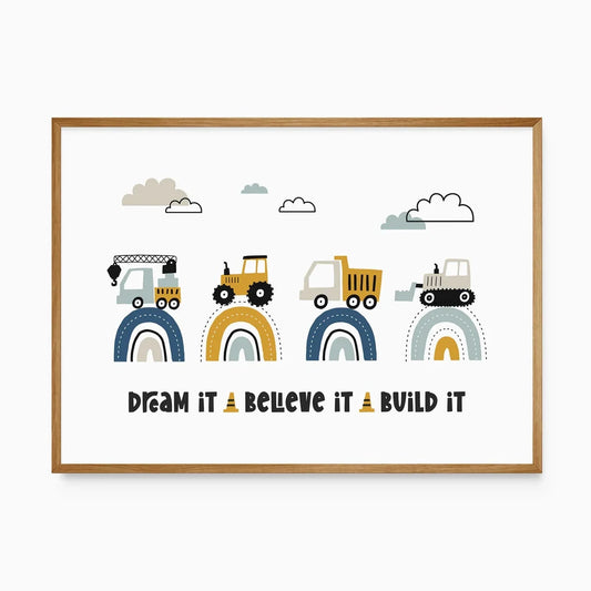Cartoon Construction Quote Canvas Wall Art | Kids Room Décor Canvas Wall Art Print Peaceful Pleasures Health and Wellness G4409 30x40cm Wood Framed