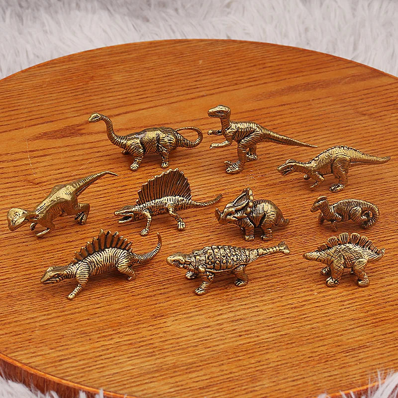 1PCS Solid Brass Jurassic Dinosaur Small Statue Miniatures Copper Dinosaur Ornaments Office Desktop Ornaments Tea Pet Crafts Peaceful Pleasures Health and Wellness