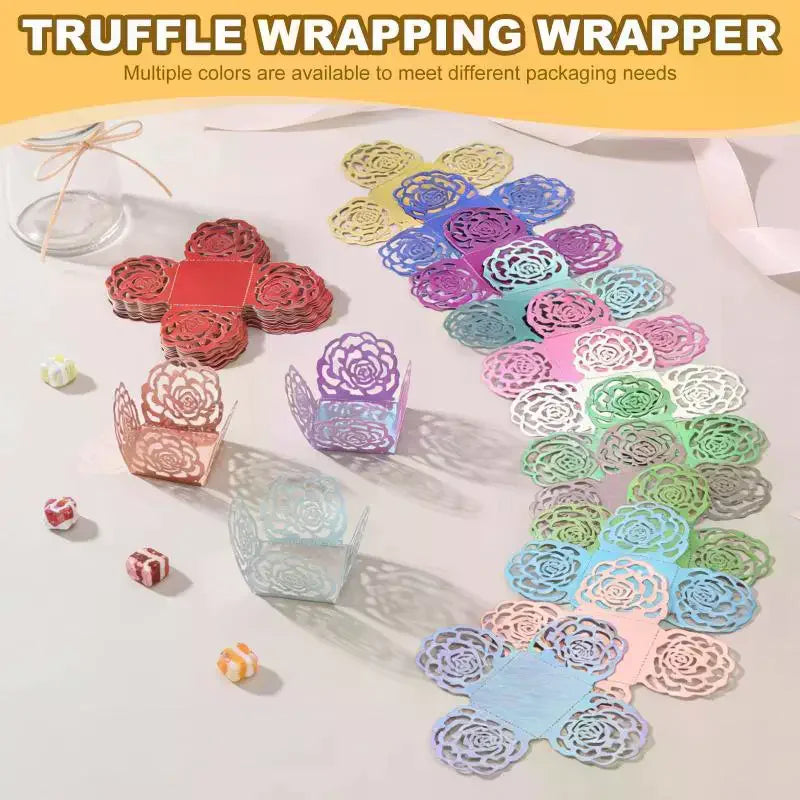 50-Pack Gold Rose Laser-Cut Dessert Liners & Cake Wrappers