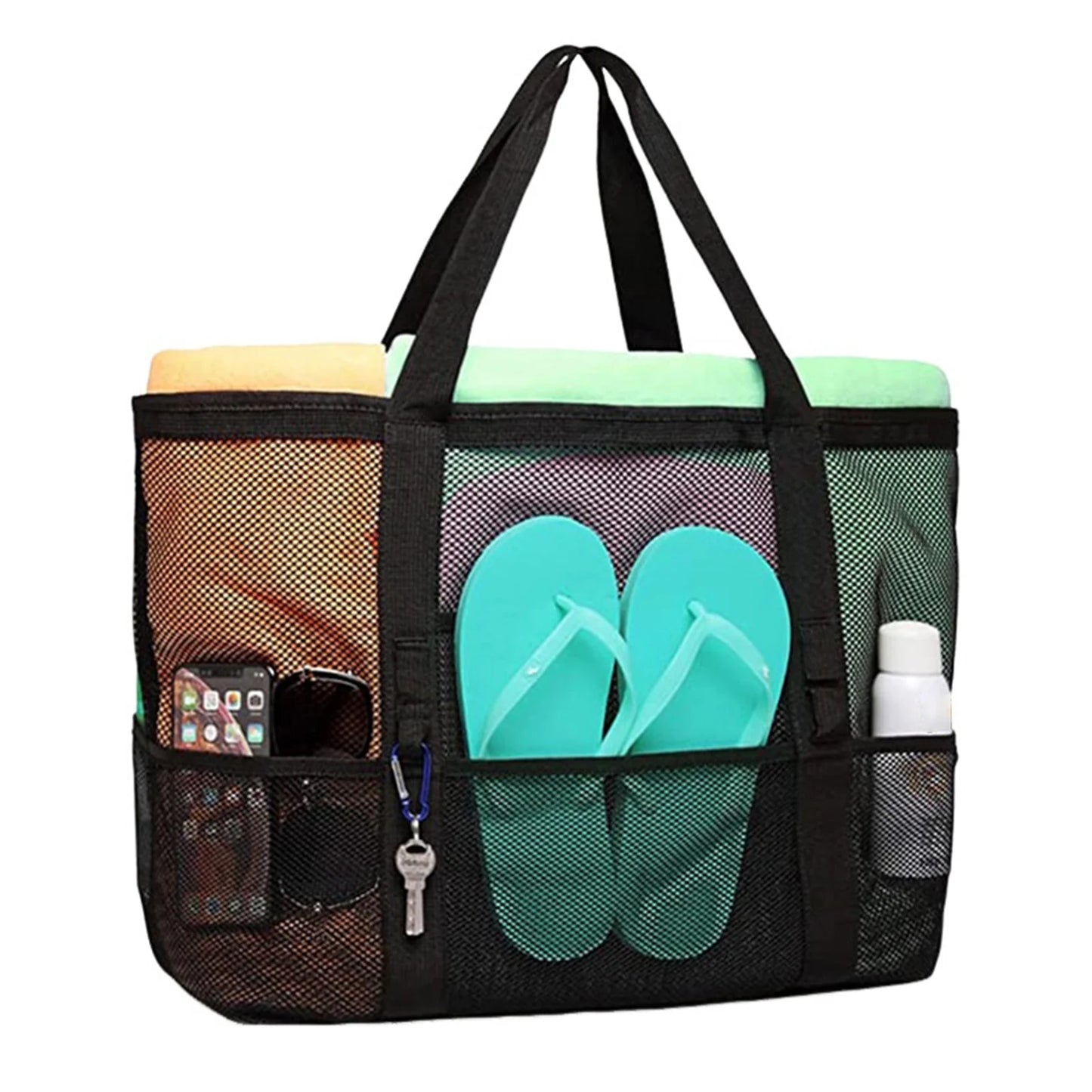 PEAKINBAGS Mesh Beach Tote Bag – Large Multi-Pocket Pool Bag