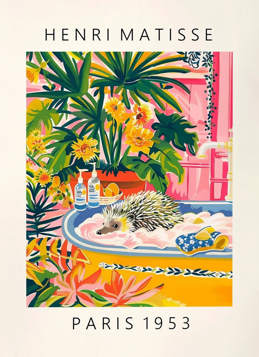Black cat on toilet, Bathroom wall art, Matisse poster, Funny bathroom decor, Pink tropical decor Peaceful Pleasures Health and Wellness WS5262-9 50x70cm Unframed