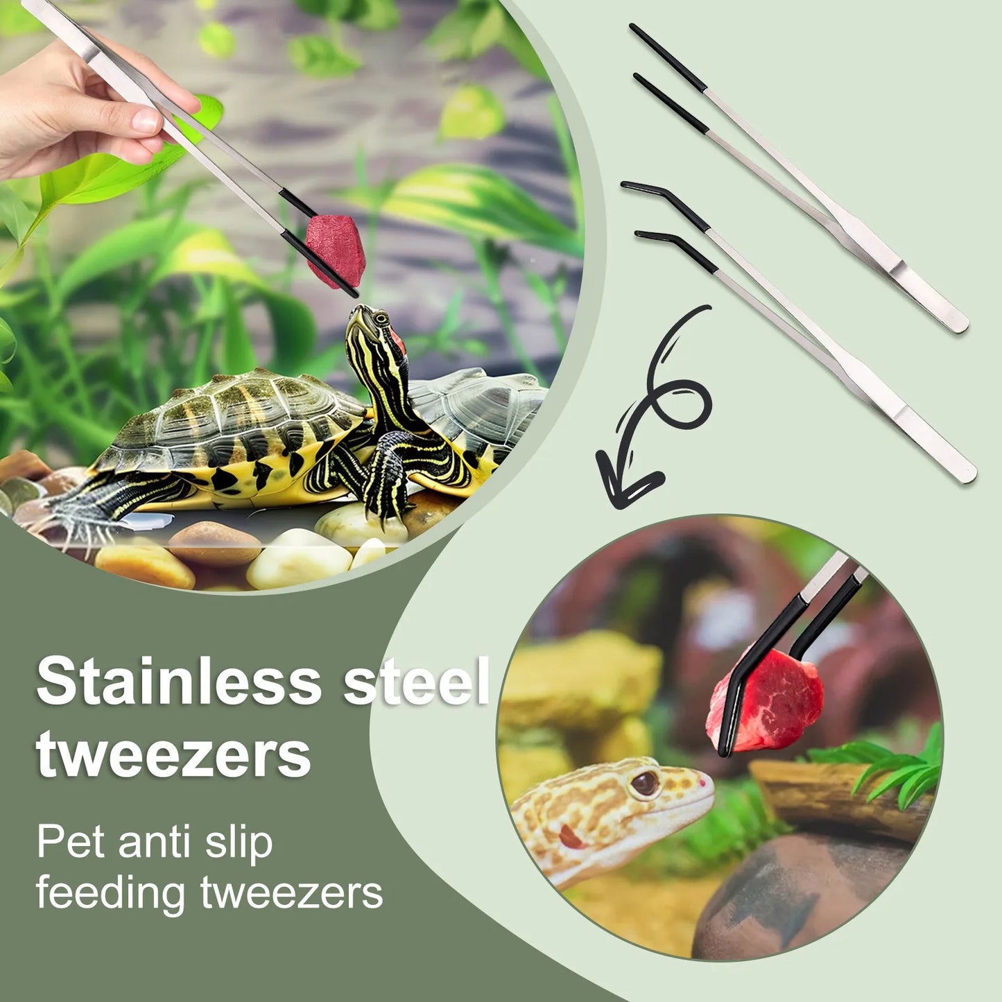 Stainless Steel Reptile Feeding Tongs – 10.6" Straight & Curved
