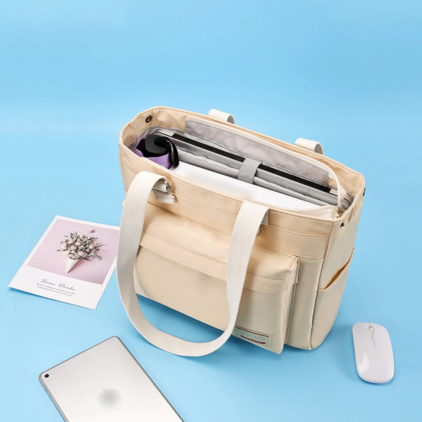 Large Capacity Laptop Bag with Adjustable Shoulder Strap Side Pockets for Travel Business Trip Daily Work Peaceful Pleasures Health and Wellness