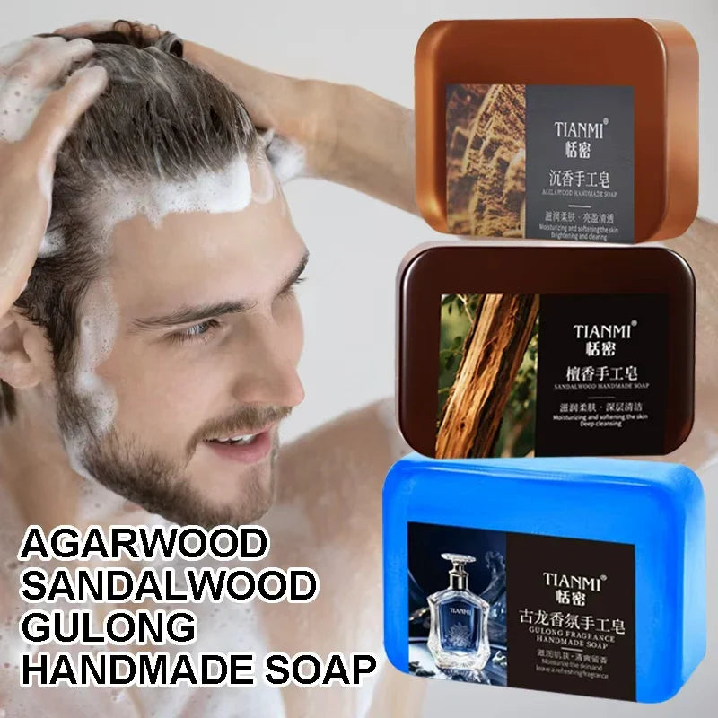 Men's 3-in-1 Agarwood Cologne Handmade Soap – Face Hair Body