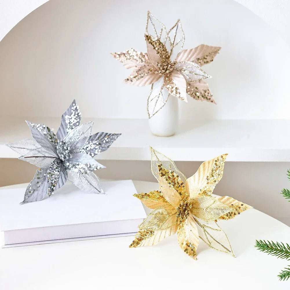 Glitter Poinsettia Flower Ornament – Christmas & Wedding Decor