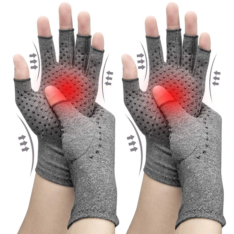 1 Pair Half Finger Compression Gloves Grey Relieve Arthritis Pain Instantly with Anti-Slip Pressure Gloves for Men and Women Peaceful Pleasures Health and Wellness