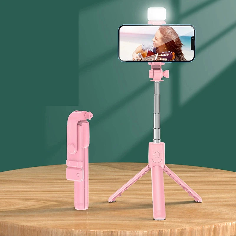 Wireless Bluetooth Selfie Stick Tripod with Remote Extendable Tripod with LED Selfie Light Detachable for Ios Android Smartphone Peaceful Pleasures Health and Wellness Pink