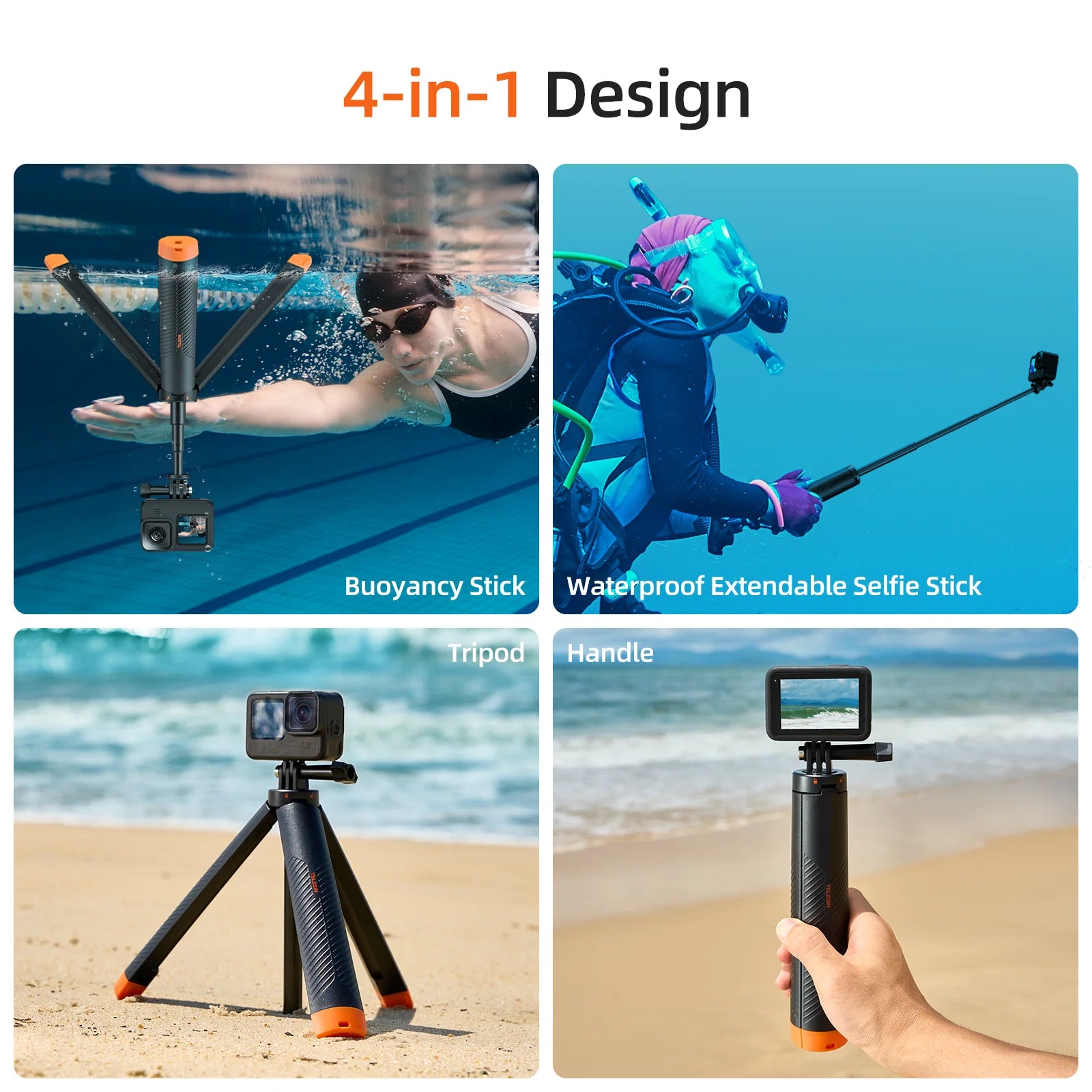 TELESIN Underwater Buoyancy Bar Diving Extendable Selfie Stick Tripod For Gopro Insta360 DJI OSMO Action Camera Accessories Peaceful Pleasures Health and Wellness
