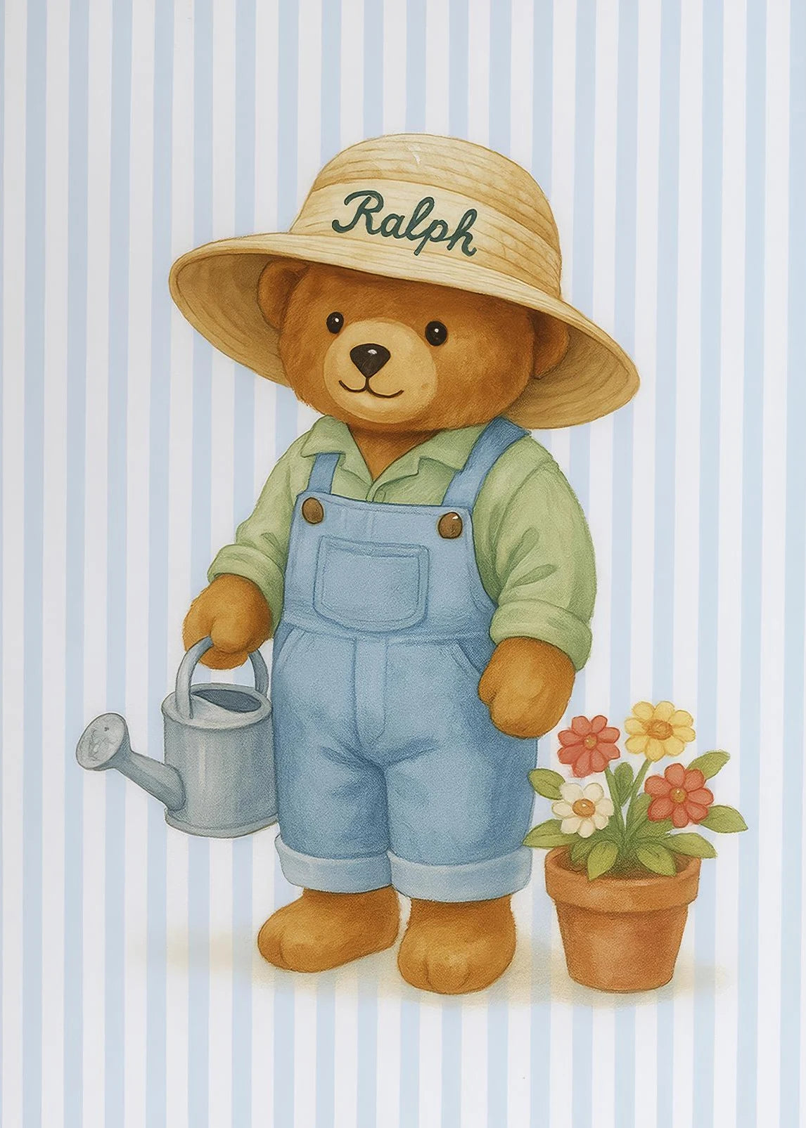 Skating Teddy Bear Playing Guitar Reading Blue Striped Poster Canvas Painting Print Wall Art Picture for Living Room Home Decor Peaceful Pleasures Health and Wellness 12 40x50cm