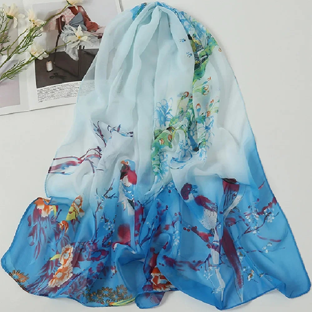 Women's Chiffon Floral Scarf – Gradient Long Wrap Shawl 160×50cm