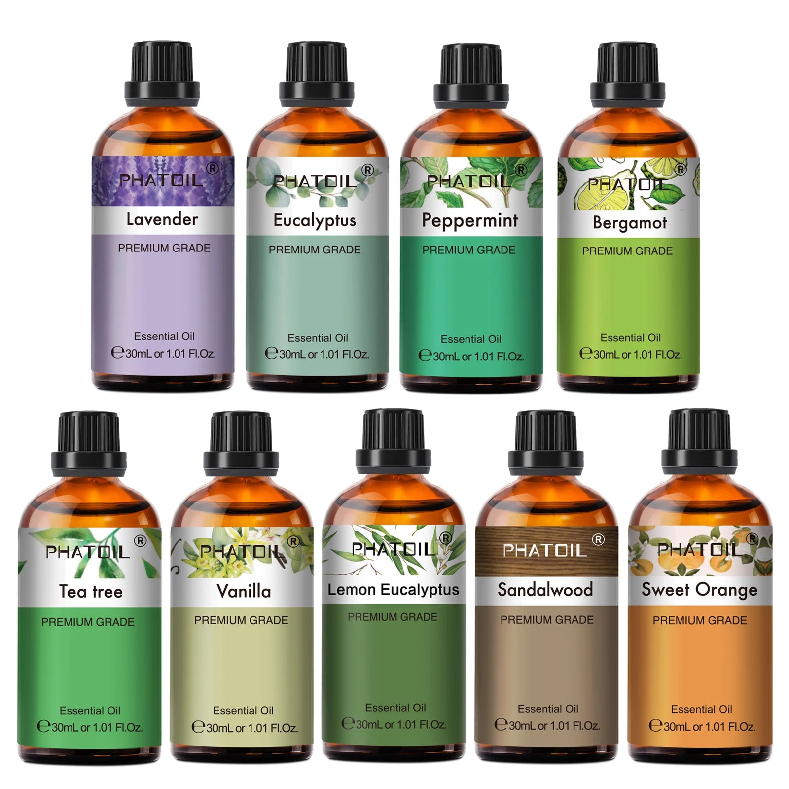 PHATOIL 30ml Lavender Lemon Eucalyptus Sandalwood Bergamot Aromatherapy Essential Oil For Diffuser,Candle Making,DIY Soap & Bomb Peaceful Pleasures Health and Wellness