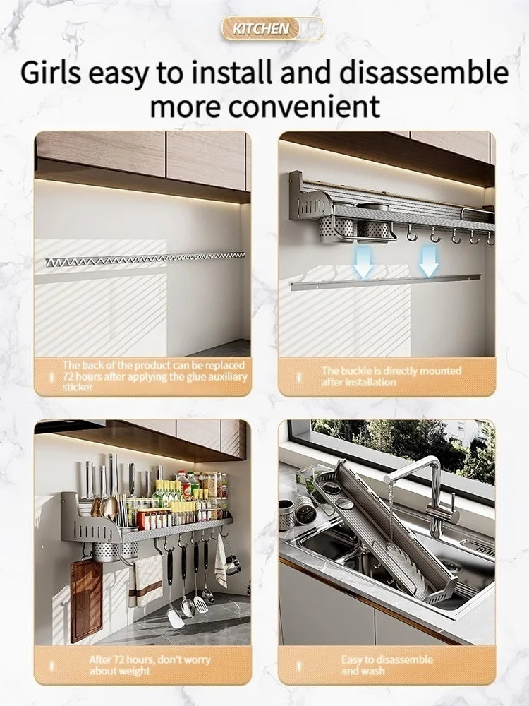 No-Drill Wall-Mounted Kitchen Shelf | Knife & Chopstick Rack