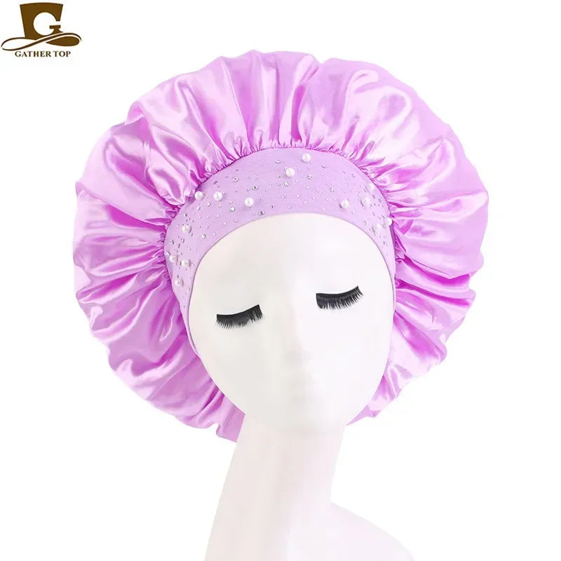 Rhinestone Women's Shower Cap & Breathable Sleeping Night Hat
