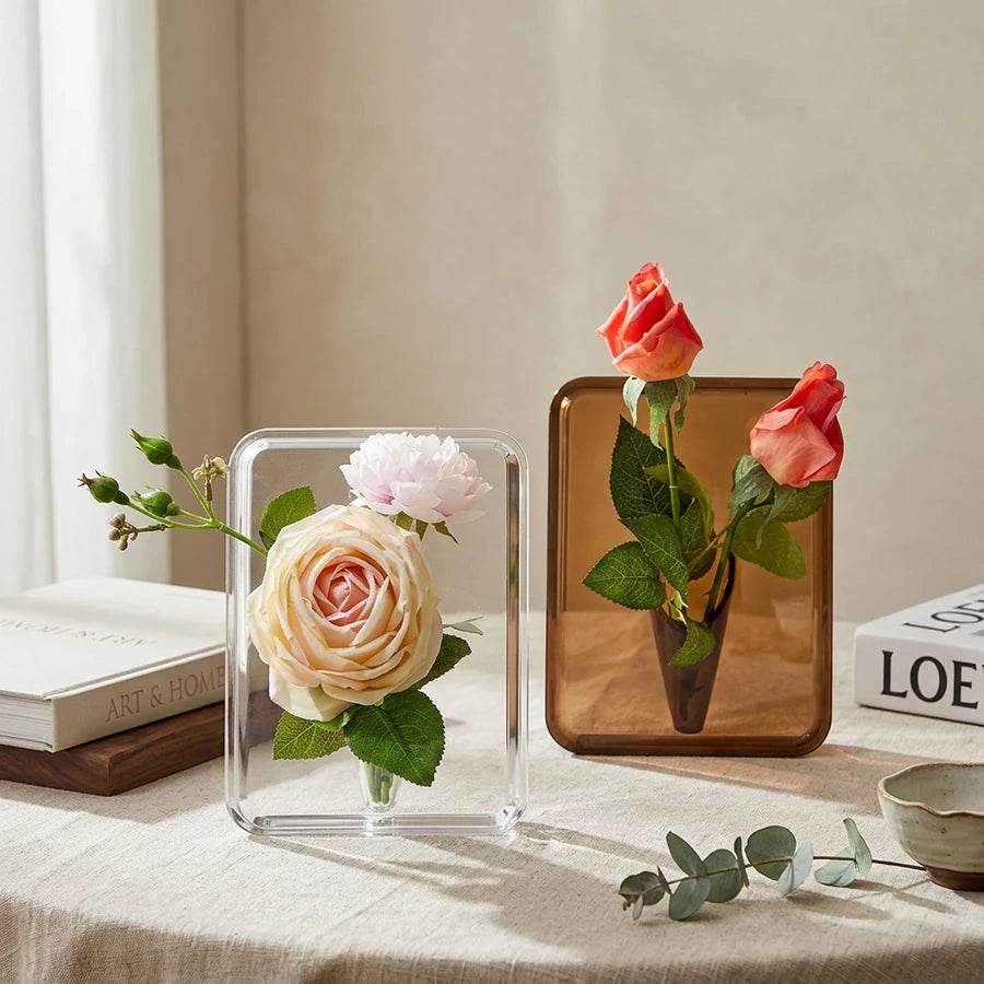 Frame Flower Vase – Clear Acrylic Modern Art Vase for Home Decor, Unique Decorative Standing Vase