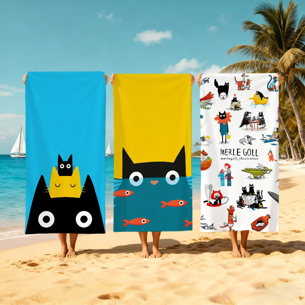Cute Cat Art Beach Towel | Quick Dry Soft Pool & Travel Towel Quick Dry Beach Towel Peaceful Pleasures Health and Wellness