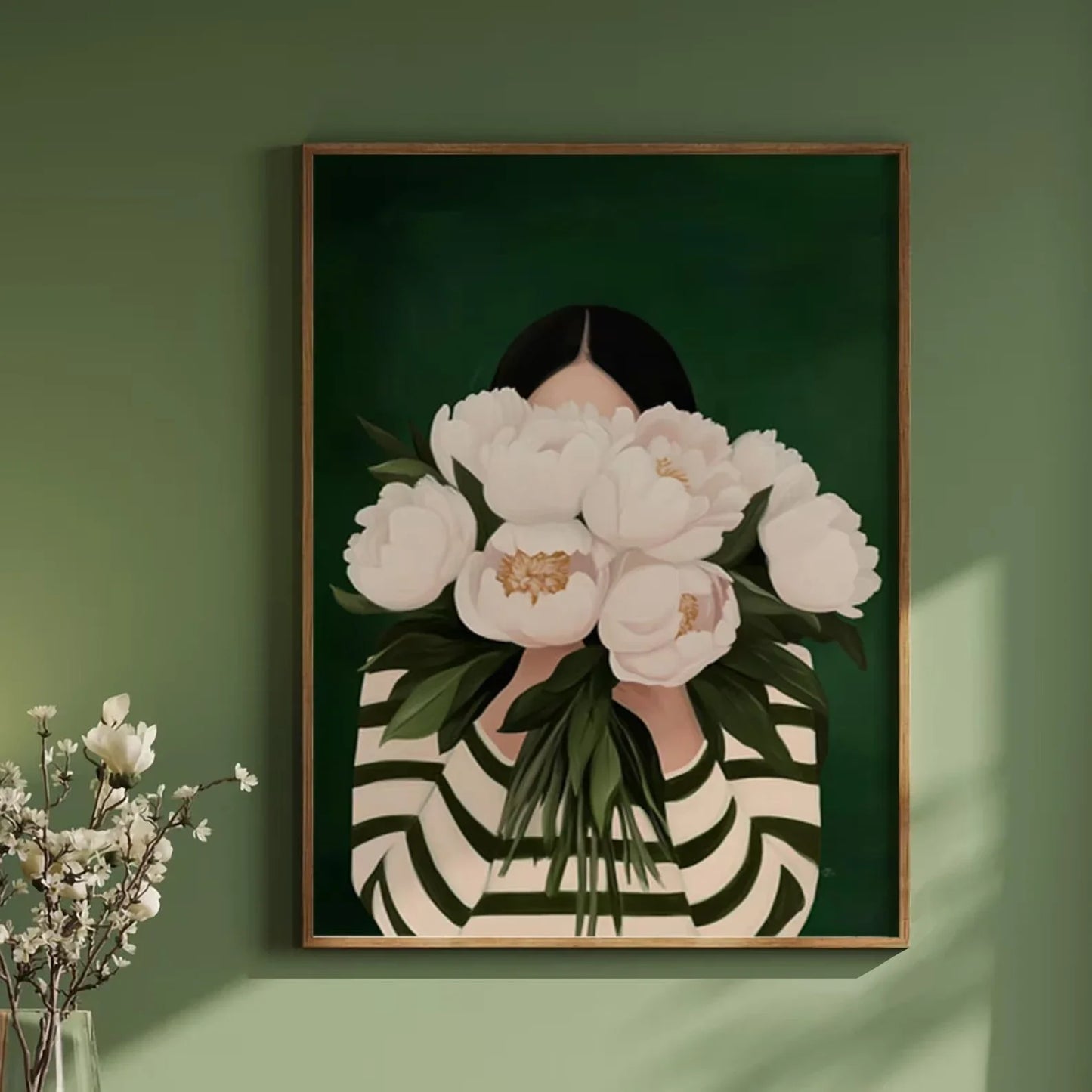 Green Abstract Flower Woman Canvas Print | Japandi Wall Art