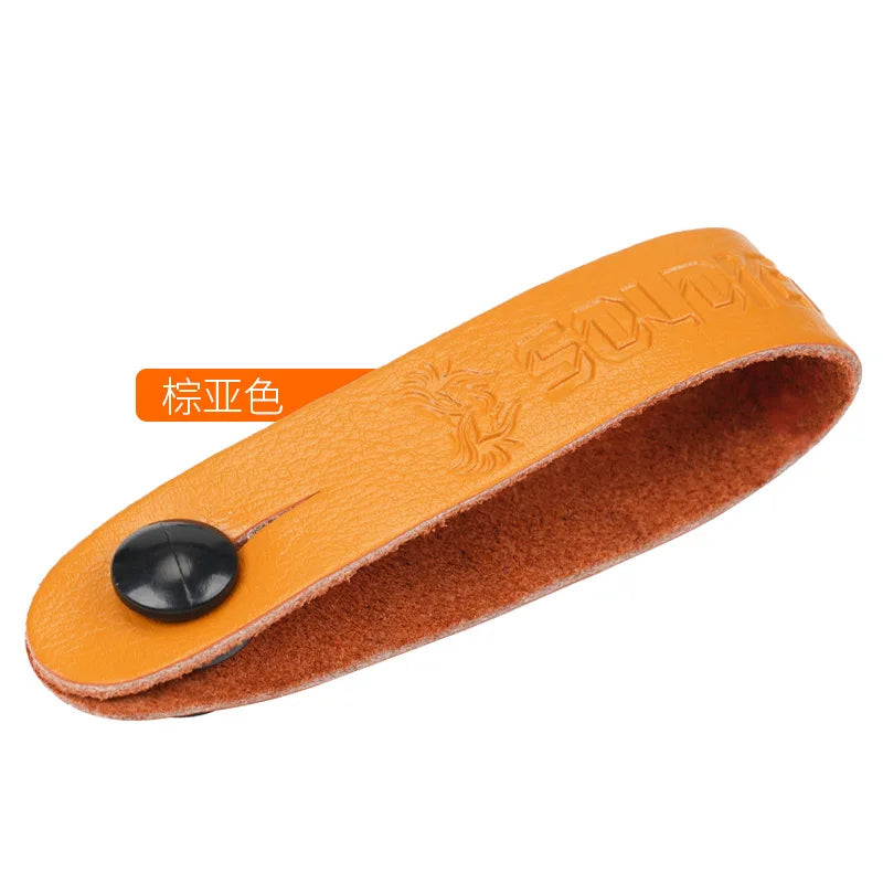 Soldier Grain Leather Guitar Neck Strap Button Head Stock Tie Safe