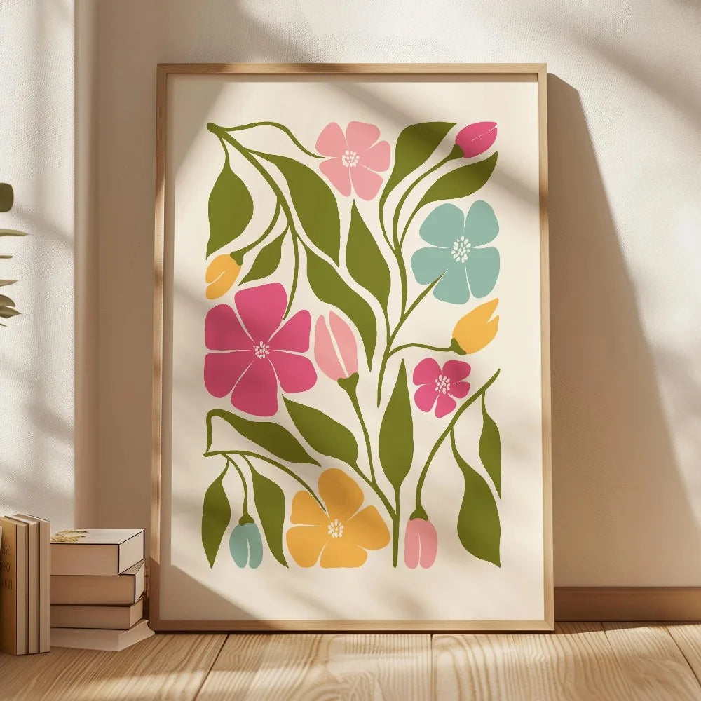 Retro Beige Floral Canvas Wall Art | Unframed Plant Print