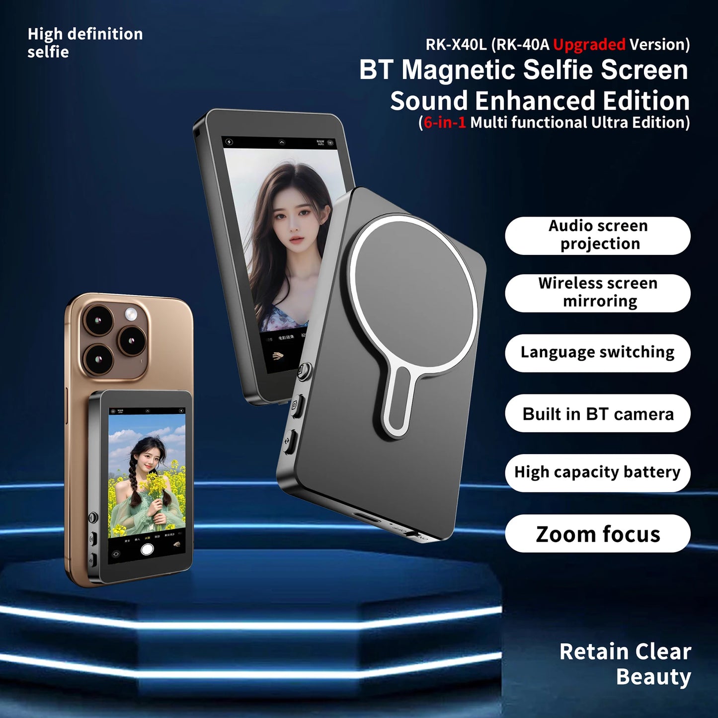 4" Magnetic Wireless Selfie Monitor Screen for Android & iOS Peaceful Pleasures Health and Wellness Black france