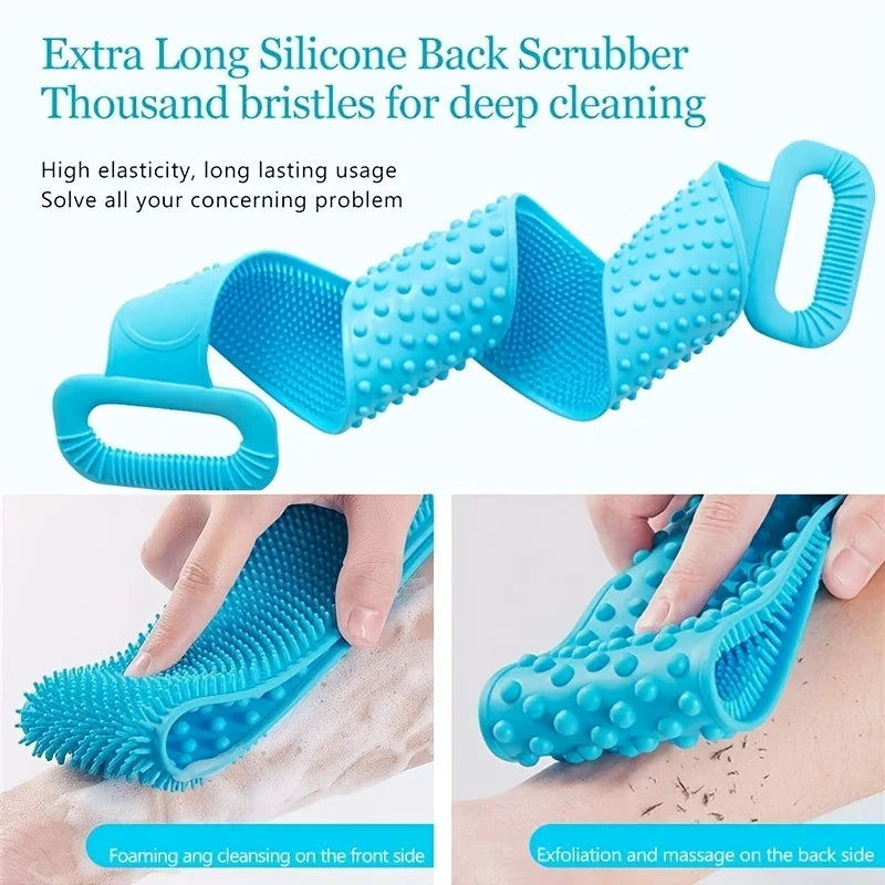 Silicone Body Scrubber Back Exfoliating Bath Brush Belt