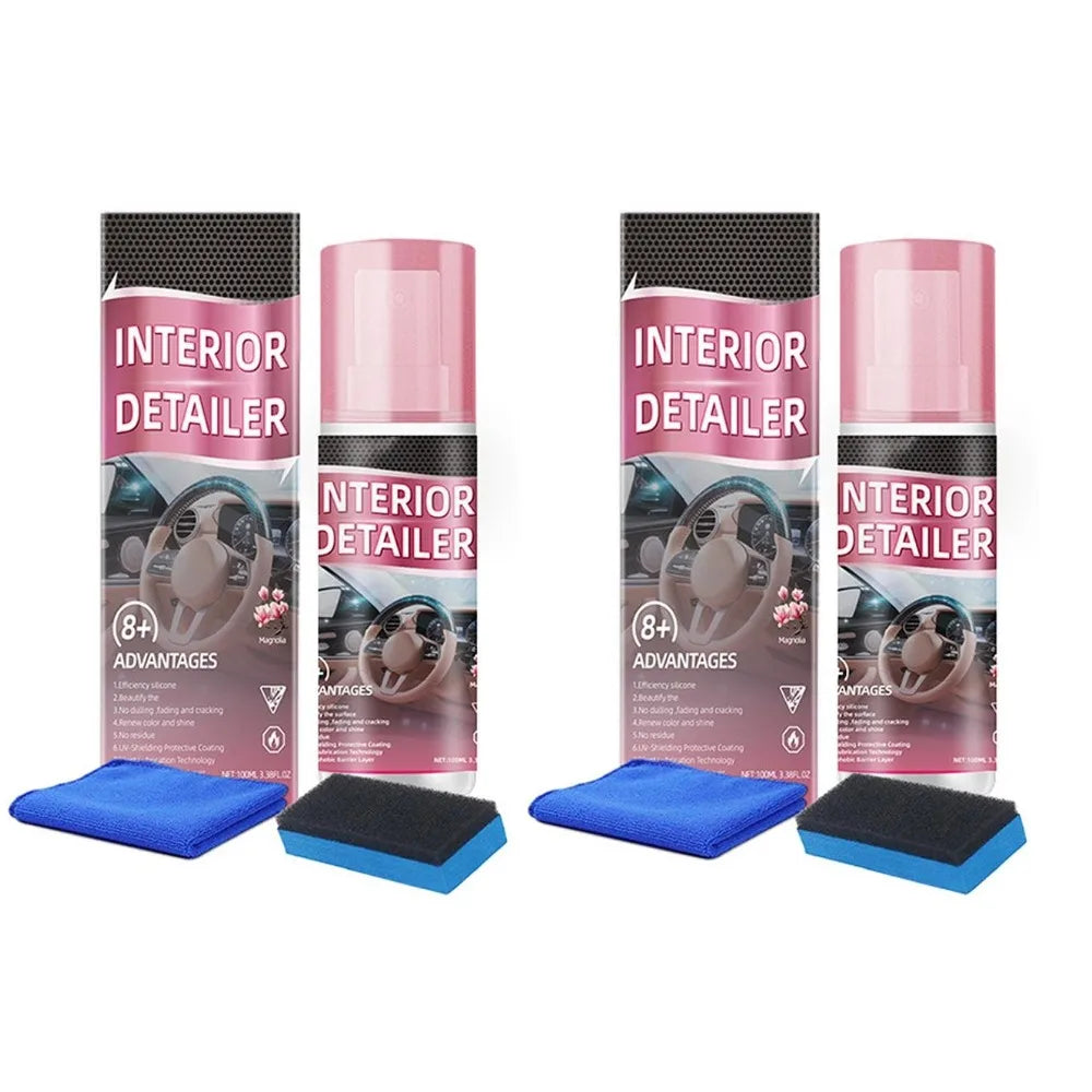 Car Renew Polishing Cleaner Instrument Panels Leather Seats Plastic Surface Cleaning Protecting Car Interiors Rinse-free Spray Peaceful Pleasures Health and Wellness 2pcs Polishing set