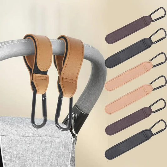 2Pcs PU Leather Stroller Hooks Versatile Stroller Handle Hanger Diaper Bag Purse Grocery Organizer Hook Stroller Accessories Peaceful Pleasures Health and Wellness