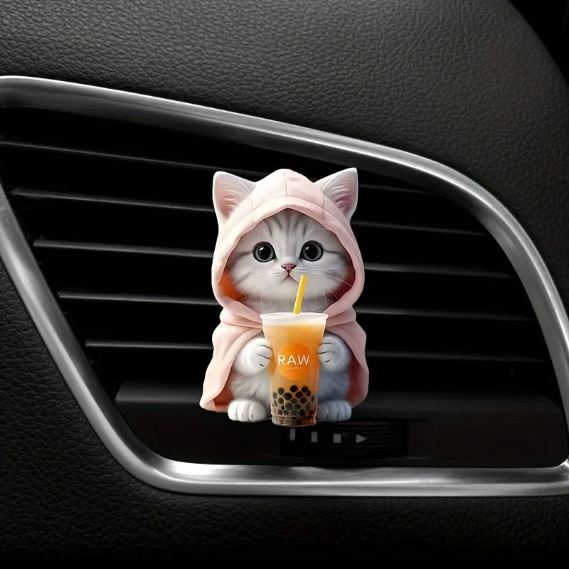 Cute cat-shaped air vent fragrance holder, acrylic toy cat, car decoration, interior accessory, aromatherapy decoration item Peaceful Pleasures Health and Wellness Pink