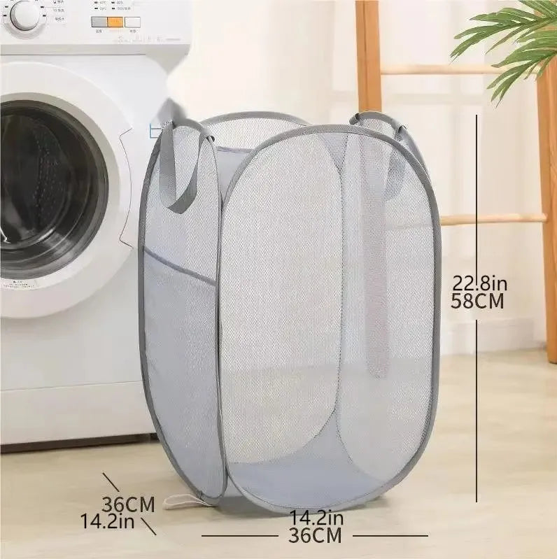 1pc Handy Laundry Mesh Popup Hamper, Foldable Lightweight Basket For Washing, Durable Clothing Storage Peaceful Pleasures Health and Wellness Gray B