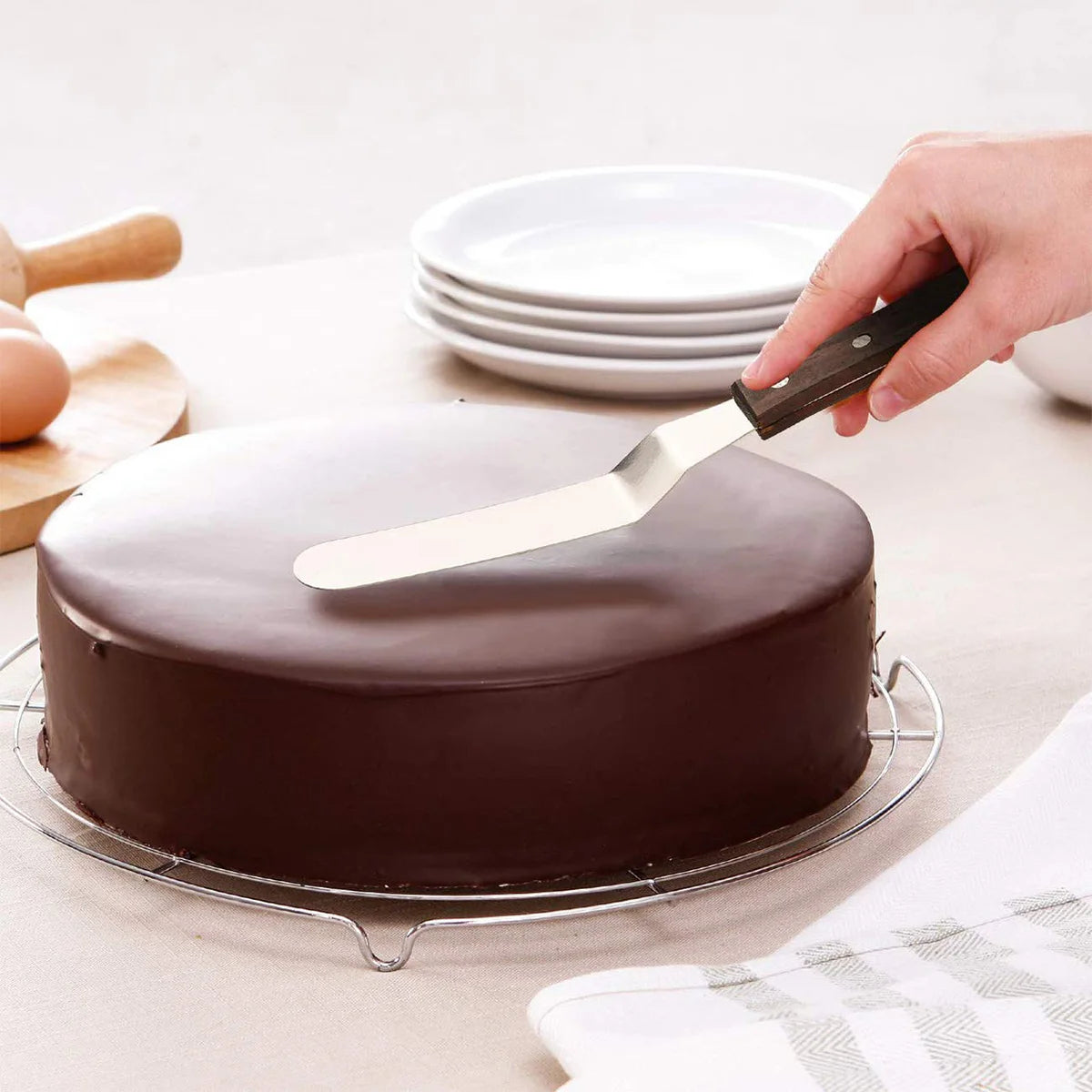 Icing Spatula, Stainless Steel Offset Cake Spatula with Wood Handle, Cake Decorating Spatula for Pizzas, Icing Cakes, Cheese Peaceful Pleasures Health and Wellness