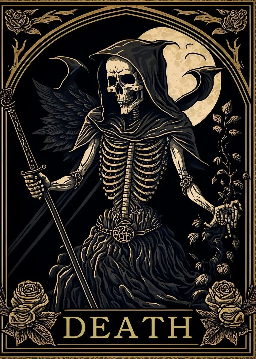 Death Tarot Card Skull Wizard Canvas Wall Art | Gothic Decor
