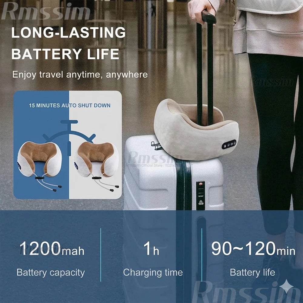 Portable U Shaped Pillow Electric Neck Massager With Heat Vibration 3D Kneading Shiatsu Massage For Pain Relief Fatigue Peaceful Pleasures Health and Wellness