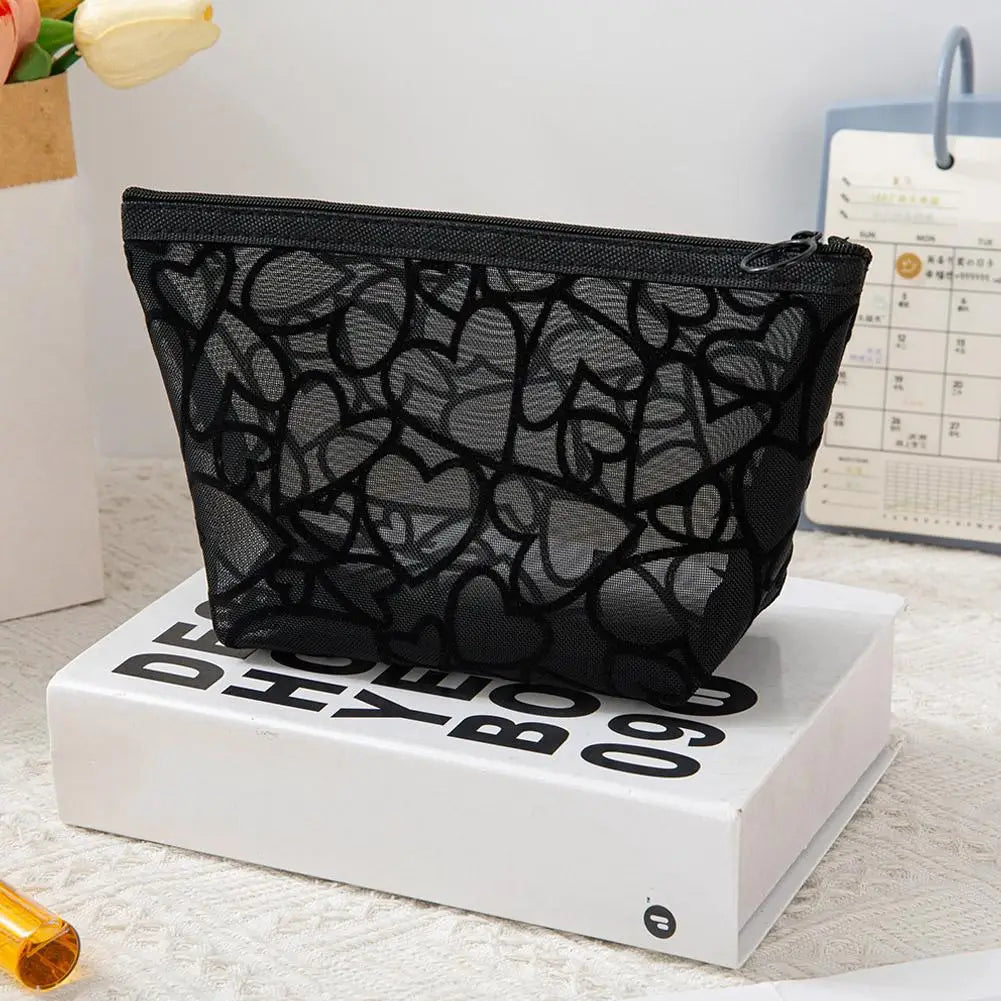 Black Nylon Mesh Cosmetic Bag Transparent Makeup Pouch Travel Toiletry Organizer Multifunction Zipper Storage Bag For Women Peaceful Pleasures Health and Wellness