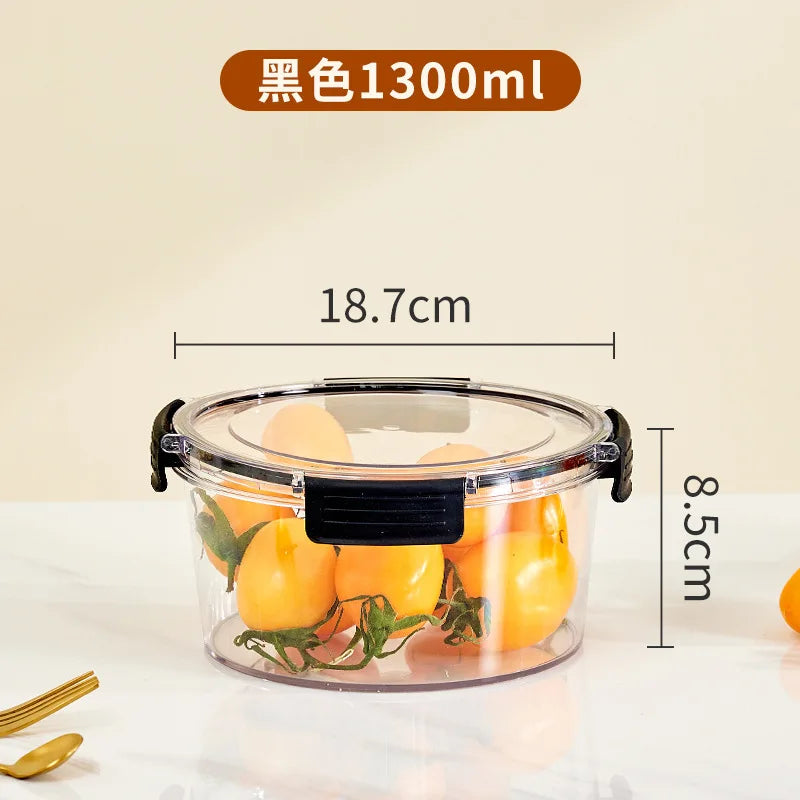 Portable Lunch Box for Kids School Microwave Transparent Bento Box with Compartments Salad Fruit Food Sealed Jar Container Box Peaceful Pleasures Health and Wellness 1300ml Black