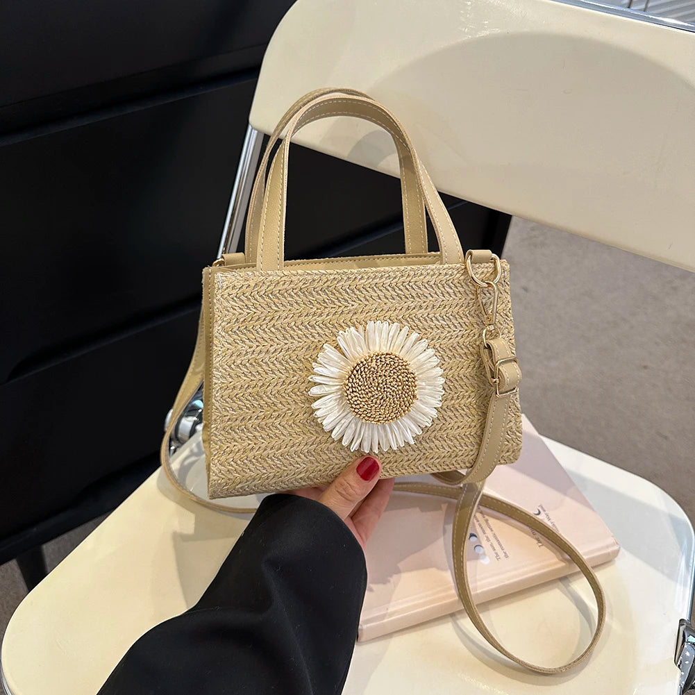 Sunflower Straw Shoulder Bag for Women – Woven Casual Handbag Shoulder Bag Peaceful Pleasures Health and Wellness