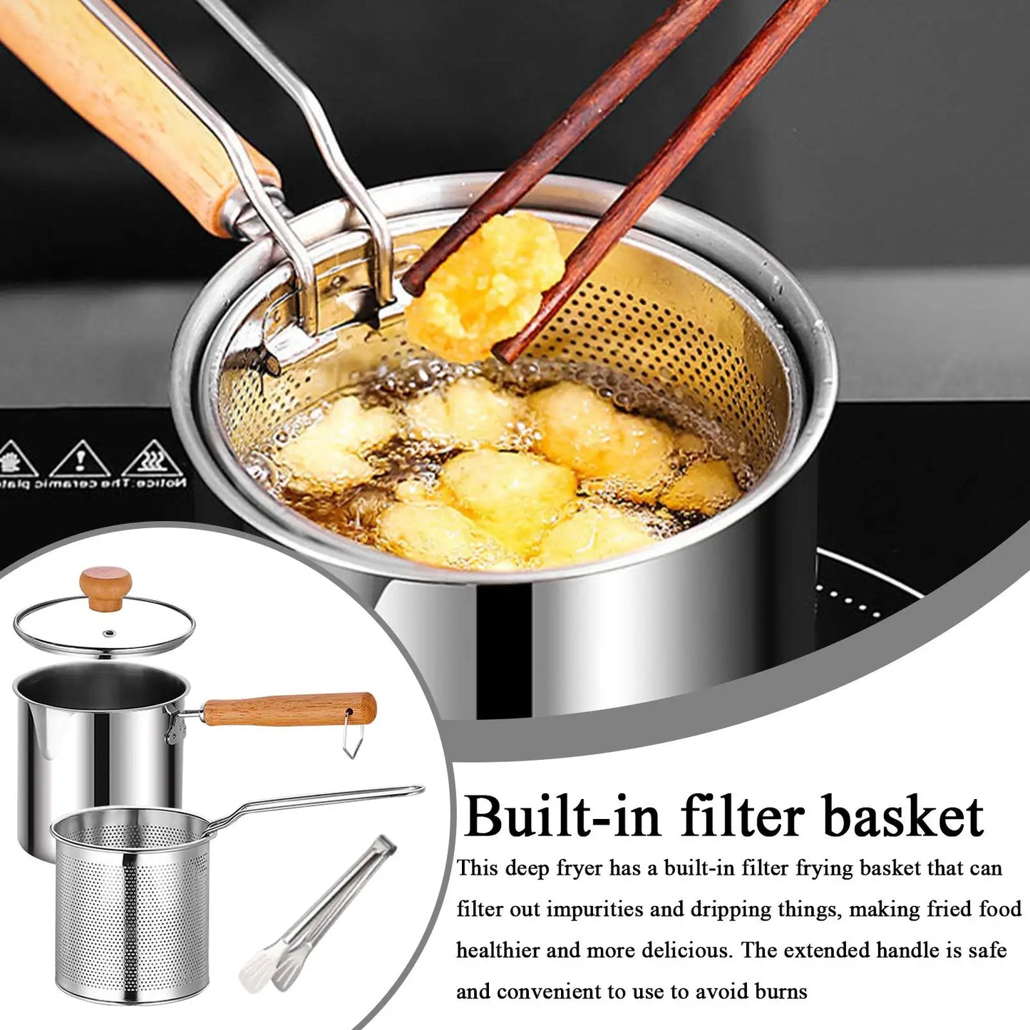 Stainless Steel Deep Fry Pot with Strainer Basket & Lid