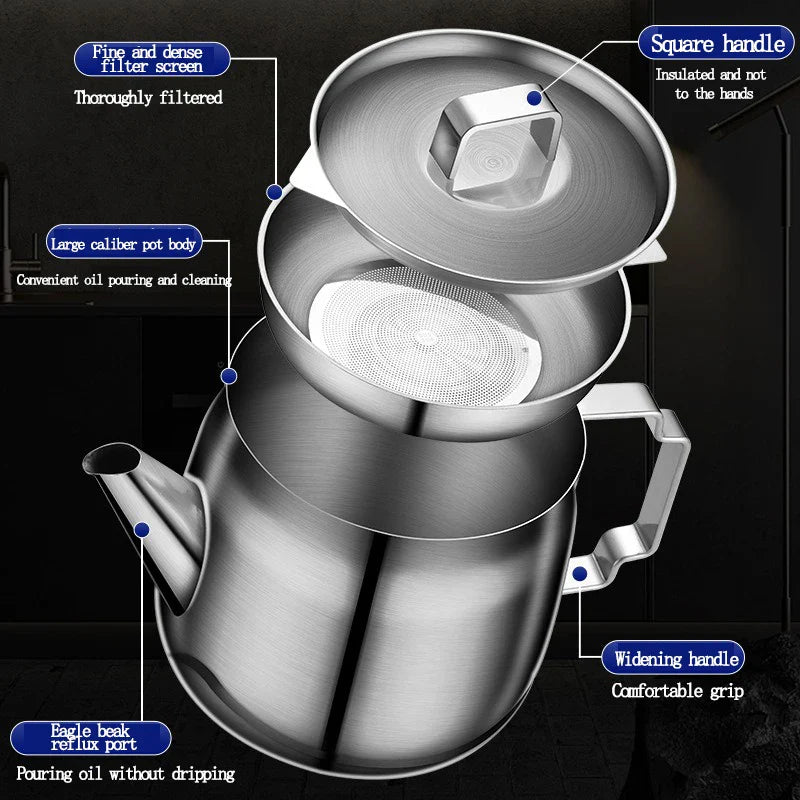 304 Stainless Steel Oil Strainer Pot with Mesh – 1/1.5/2L