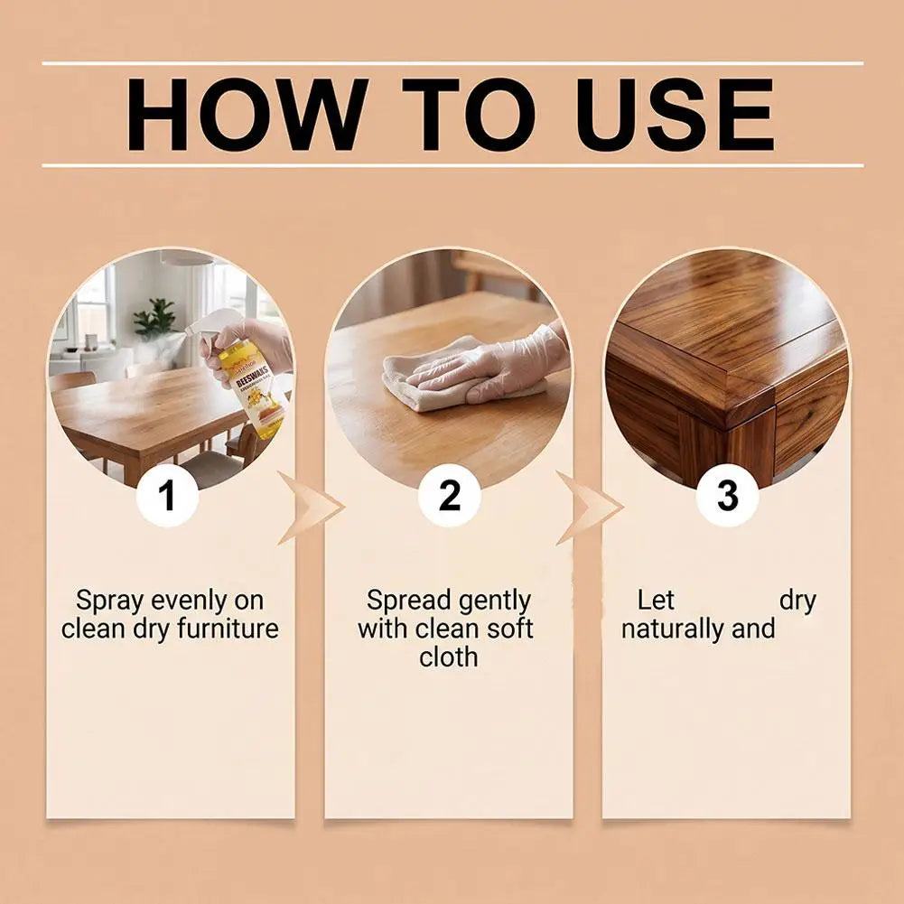 Wood Polishing Beeswax Spray Wooden Furniture Care Renew Shine Waterproof Anti-Crack No Residue Easy Apply Home Care Supplies Peaceful Pleasures Health and Wellness