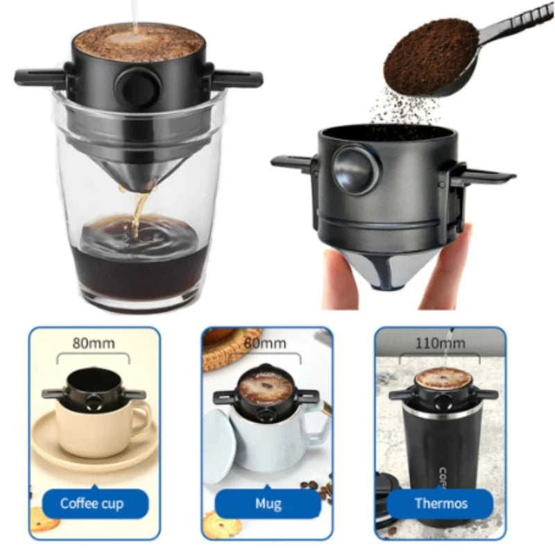 Foldable Portable Coffee Filter Coffee Maker Drip Coffee Tea Holder Reusable Paperless Pour Over Coffee Dripper Funnel brewer Peaceful Pleasures Health and Wellness