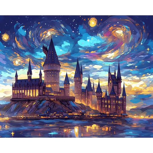 GATYZTORY Acrylic Painting By Numbers For Adults With Frame 60x75cm Starry Sky Castle Modern Wall Art Picture By Numbers For Diy Peaceful Pleasures Health and Wellness