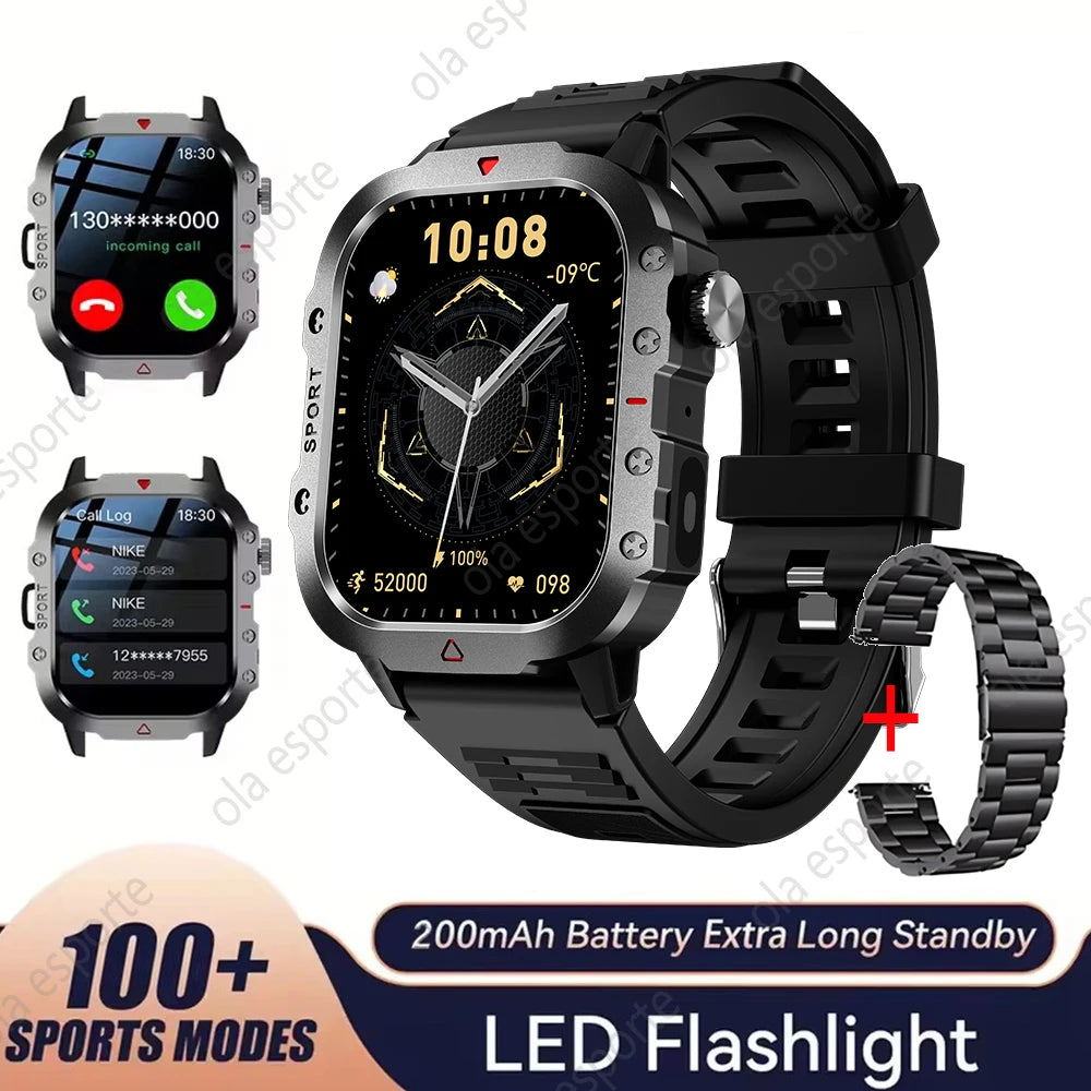 2026 New Military Men's Smart Watch Outdoor Sports Health Monitor with LED Flashlight Bluetooth Call Women's Smartwatch HW12 Peaceful Pleasures Health and Wellness Bk22Szstrap